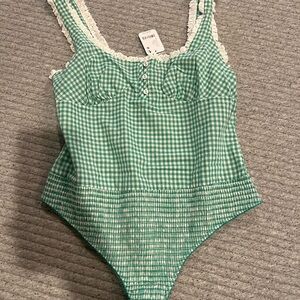 Free People Green Gingham Bodysuit Large